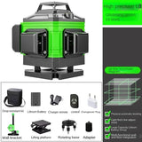 Nível laser 16 linhas, controlo remoto, autonivelamento 360°, feixe verde horizontal e vertical, nível laser 4D, ferramentas domésticas