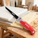 Serra dobrável para gesso cartonado com revestimento em Teflon e lâmina em aço SK5, ideal para cortar gesso cartonado em projetos de renovação e bricolage