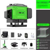 Nível laser 16 linhas, controlo remoto, autonivelamento 360°, feixe verde horizontal e vertical, nível laser 4D, ferramentas domésticas
