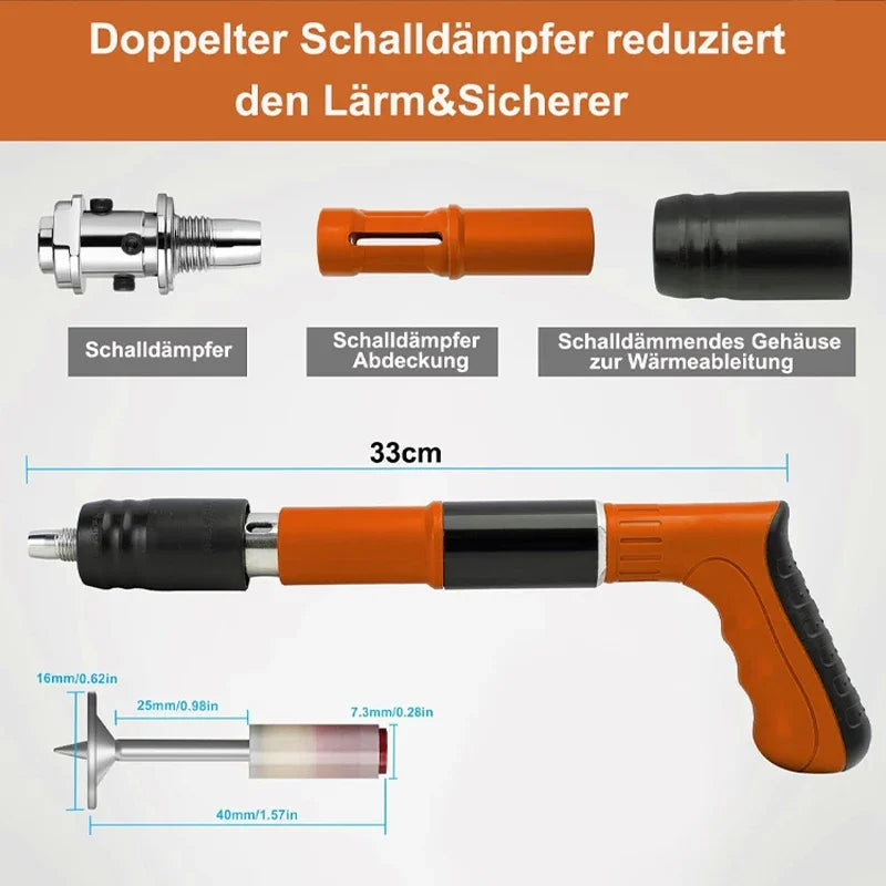 Mini pistola de pregos manual em aço para betão e metal, ferramenta de rebitagem em aço, dispositivo para ranhuras de ancoragem em paredes, para processos de tração potentes.