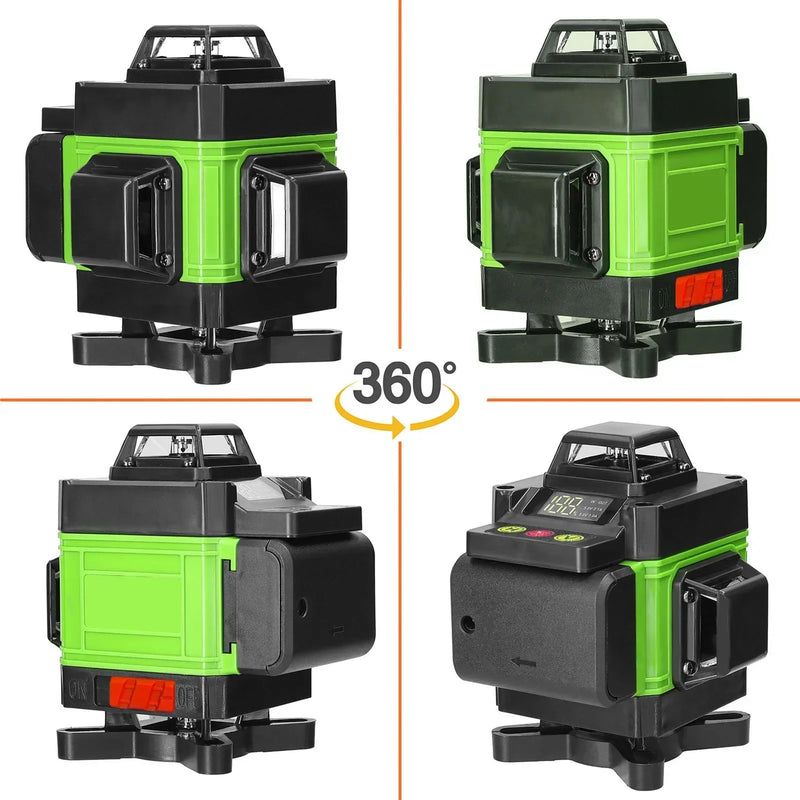 Nível laser 16 linhas, controlo remoto, autonivelamento 360°, feixe verde horizontal e vertical, nível laser 4D, ferramentas domésticas