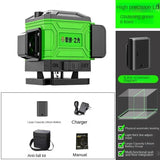 Nível laser 16 linhas, controlo remoto, autonivelamento 360°, feixe verde horizontal e vertical, nível laser 4D, ferramentas domésticas