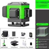 Nível laser 16 linhas, controlo remoto, autonivelamento 360°, feixe verde horizontal e vertical, nível laser 4D, ferramentas domésticas