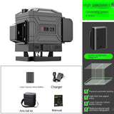 Nível laser 16 linhas, controlo remoto, autonivelamento 360°, feixe verde horizontal e vertical, nível laser 4D, ferramentas domésticas