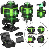 Nível laser 16 linhas, controlo remoto, autonivelamento 360°, feixe verde horizontal e vertical, nível laser 4D, ferramentas domésticas
