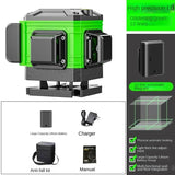 Nível laser 16 linhas, controlo remoto, autonivelamento 360°, feixe verde horizontal e vertical, nível laser 4D, ferramentas domésticas